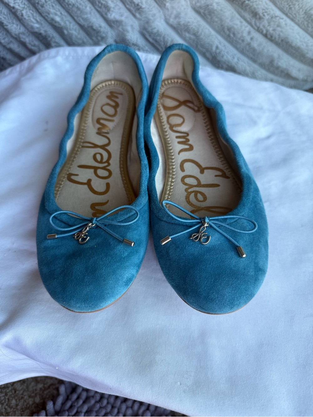Sam Edelman Felicia Teal Suede Bow Ballet Flats Women’s 6